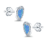 Halo Heart Stud Earrings Lab Created Opal Simulated CZ 925 Sterling Silver (15mm)