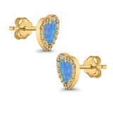 Halo Heart Stud Earrings Lab Created Opal Simulated CZ 925 Sterling Silver (15mm)