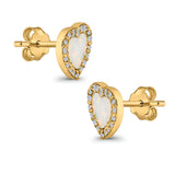Halo Heart Stud Earrings Lab Created Opal Simulated CZ 925 Sterling Silver (15mm)