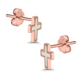 Cross Stud Earrings Lab Created Opal 925 Sterling Silver (14mm)