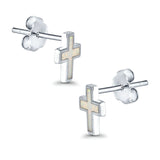 Cross Stud Earrings Lab Created Opal 925 Sterling Silver (14mm)