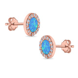 Halo Circle Stud Earrings Lab Created Opal Round Simulated CZ 925 Sterling Silver (14mm)