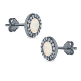 Halo Circle Stud Earrings Lab Created Opal Round Simulated CZ 925 Sterling Silver (14mm)