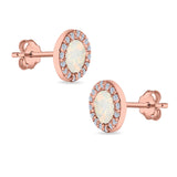 Halo Circle Stud Earrings Lab Created Opal Round Simulated CZ 925 Sterling Silver (14mm)