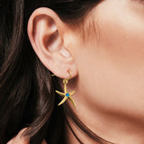 Drop Dangle Starfish Earrings Created Opal 925 Sterling Silver (21mm)