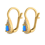 Halo Latchback Earrings Hoop Huggie Design Pear Created Opal Simulated CZ 925 Sterlig Silver(17mm)