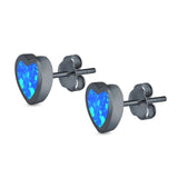 Solitaire Heart Stud Earrings Created Opal 925 Sterling Silver (6mm)