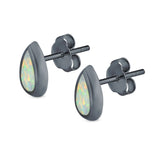 Pear Solitaire Stud Earrings Created Opal 925 Sterling Silver (10mm)
