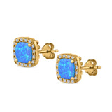 Halo Princess Cut Stud Earrings Created Opal 925 Sterling Silver