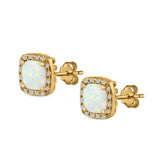 Halo Princess Cut Stud Earrings Created Opal 925 Sterling Silver