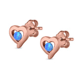 Heart Stud Earrings Round Lab Created Opal 925 Sterling Silver