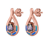 Teardrop Pear Simulated Amethyst Stud Earrings Created Opal 925 Sterling Silver