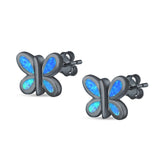 Butterfly Stud Earrings Lab Created Opal 925 Sterling Silver (8mm)