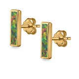 Bar Stud Earrings Created Opal 925 Sterling Silver