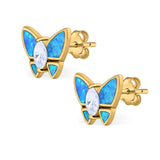 Butterfly Stud Earrings Created Opal Simulated CZ 925 Sterling Silver (8mm)