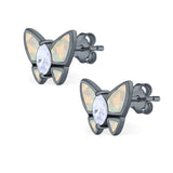 Butterfly Stud Earrings Created Opal Simulated CZ 925 Sterling Silver (8mm)