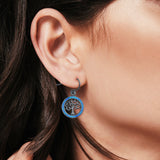 Tree of Life Drop Dangle Earrings Round Lab Created Opal 925 Sterling Silver (17mm)