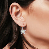 Sheriff Star Drop Dangle Earrings Round Lab Created Opal 925 Sterling Silver (14mm)