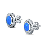 Round Stud Earrings Lab Created Opal 925 Sterling Silver (12mm)