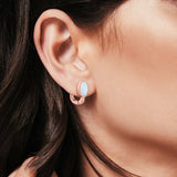 Stud Earrings Oval Lab Created Opal 925 Sterling Silver (14mm)