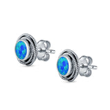 Round Rope Stud Earrings Lab Created Opal 925 Sterling Silver (10mm)