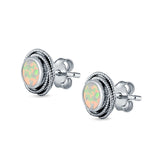 Round Rope Stud Earrings Lab Created Opal 925 Sterling Silver (10mm)