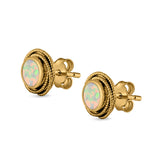 Round Rope Stud Earrings Lab Created Opal 925 Sterling Silver (10mm)