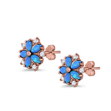 Flower Stud Earrings Lab Created Opal Simulated CZ 925 Sterling Silver (9mm)