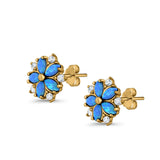 Flower Stud Earrings Lab Created Opal Simulated CZ 925 Sterling Silver (9mm)