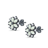 Flower Stud Earrings Lab Created Opal Simulated CZ 925 Sterling Silver (9mm)