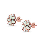 Flower Stud Earrings Lab Created Opal Simulated CZ 925 Sterling Silver (9mm)