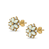Flower Stud Earrings Lab Created Opal Simulated CZ 925 Sterling Silver (9mm)