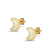 Moon Stud Earrings Lab Created Opal 925 Sterling Silver (14mm)
