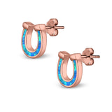 Horseshoe Stud Earrings Lab Created Opal 925 Sterling Silver (9mm)