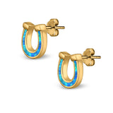 Horseshoe Stud Earrings Lab Created Opal 925 Sterling Silver (9mm)