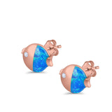 Ladybug Stud Earrings Lab Created Opal Simulated CZ 925 Sterling Silver (8mm)