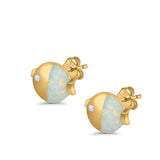 Ladybug Stud Earrings Lab Created Opal Simulated CZ 925 Sterling Silver (8mm)