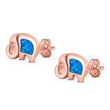 Elephant Stud Earring Created Opal Solid 925 Sterling Silver (7mm)