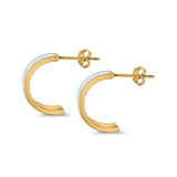 Half Hoop Stud Earrings Lab Created Opal 925 Sterling Silver (15mm)