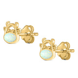 Cow Stud Earring Created Opal Solid 925 Sterling Silver (8.8mm)