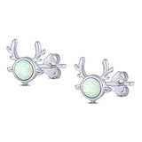 Deer Antler Earrings Created Opal Solid 925 Sterling Silver (10.2mm)