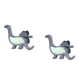 Dinosaur Stud Earring Created Opal 925 Sterling Silver (9mm)