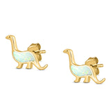 Dinosaur Stud Earring Created Opal 925 Sterling Silver (9mm)
