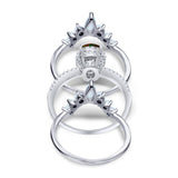 Three Piece Set Oval Lab White Opal Teardrop Art Deco Wedding Ring Vintage Band Simulated Cubic Zirconia Solid 925 Sterling Silver