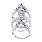 Three Piece Set Oval Lab White Opal Teardrop Art Deco Wedding Ring Vintage Band Simulated Cubic Zirconia Solid 925 Sterling Silver