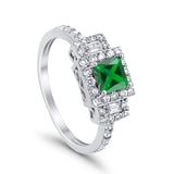 Halo Wedding Ring Baguette Simulated Cubic Zirconia 925 Sterling Silver