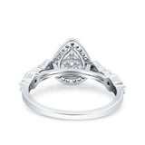 Halo Art Deco Ring Pear Wedding Engagement Band Round Pave Simulated Cubic Zirconia 925 Sterling Silver (10mm)