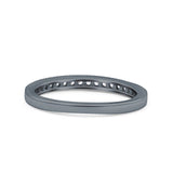 Half Eternity Ring Wedding Engagement Band Round Pave Simulated Cubic Zirconia 925 Sterling Silver (2.5mm)