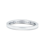 Half Eternity Ring Wedding Engagement Band Round Pave Simulated Cubic Zirconia 925 Sterling Silver (2.5mm)