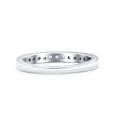 Half Eternity Ring Wedding Engagement Band Round Pave Simulated Cubic Zirconia 925 Sterling Silver (3mm)